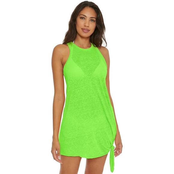 Becca Beach Date High Neck Lime Green Side Knot Swim Coverup Dress Size S - Picture 1 of 7